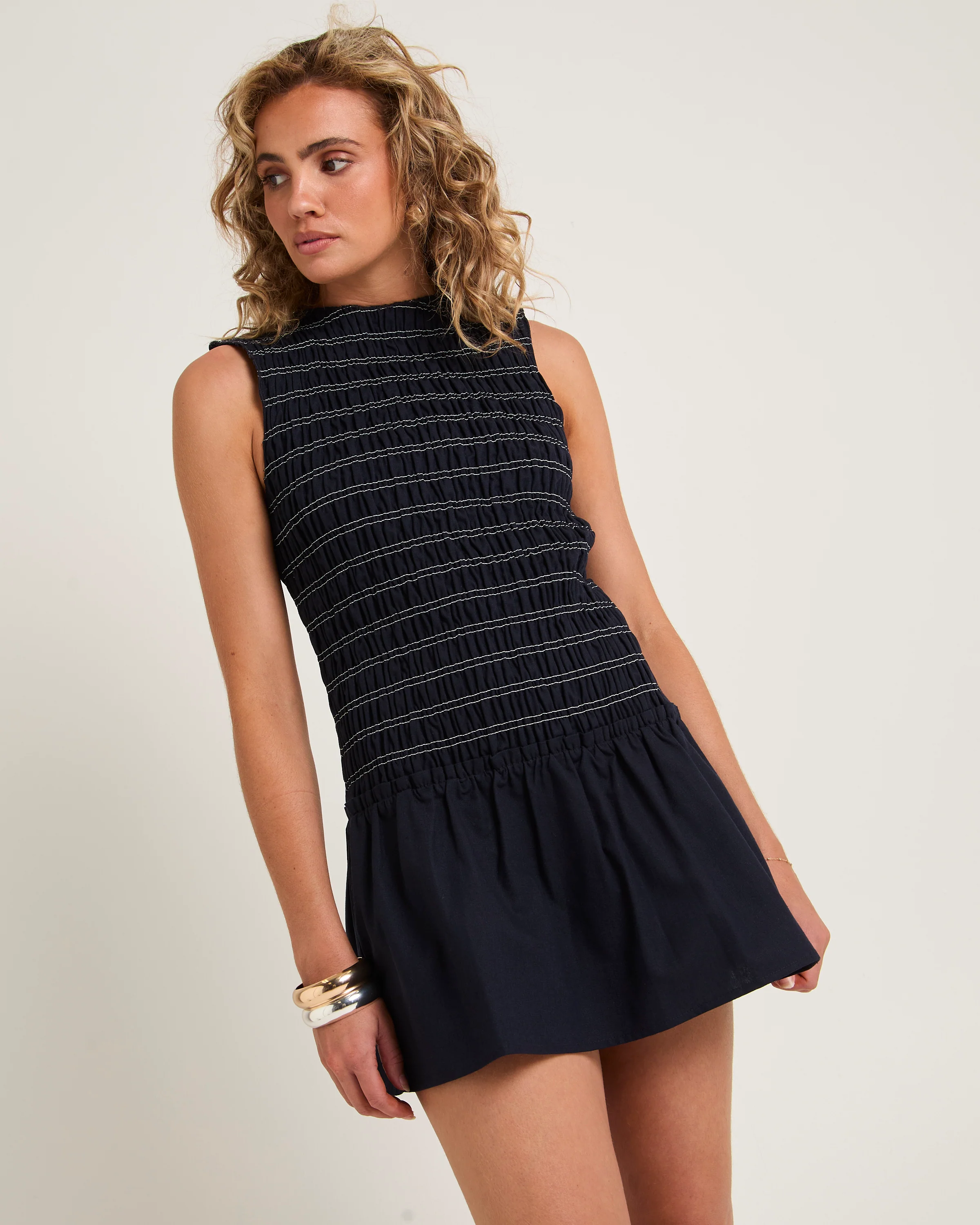 Delmore Shirred Mini Dress - Image 5