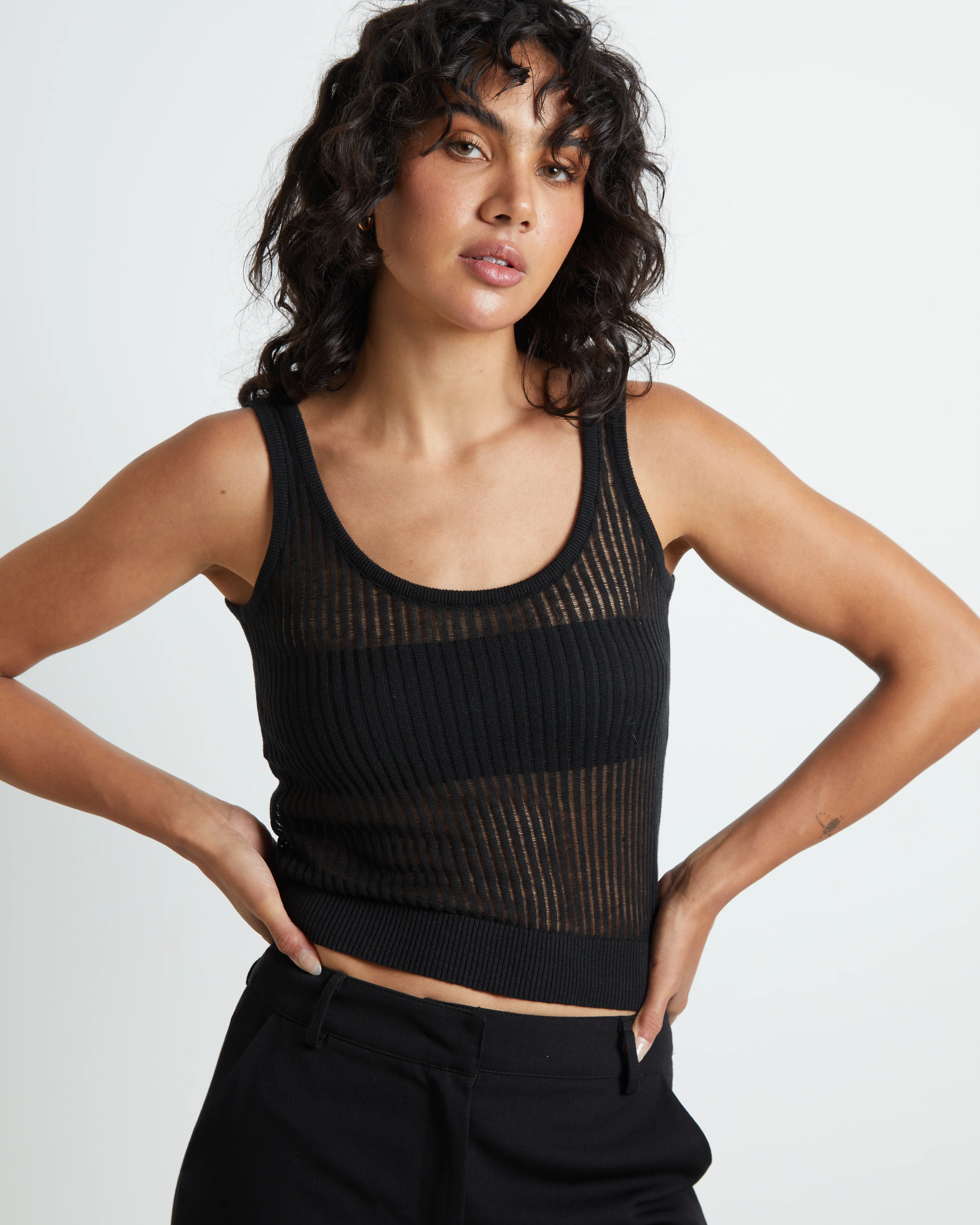 Zia Fine Knit Tank Top in Black
